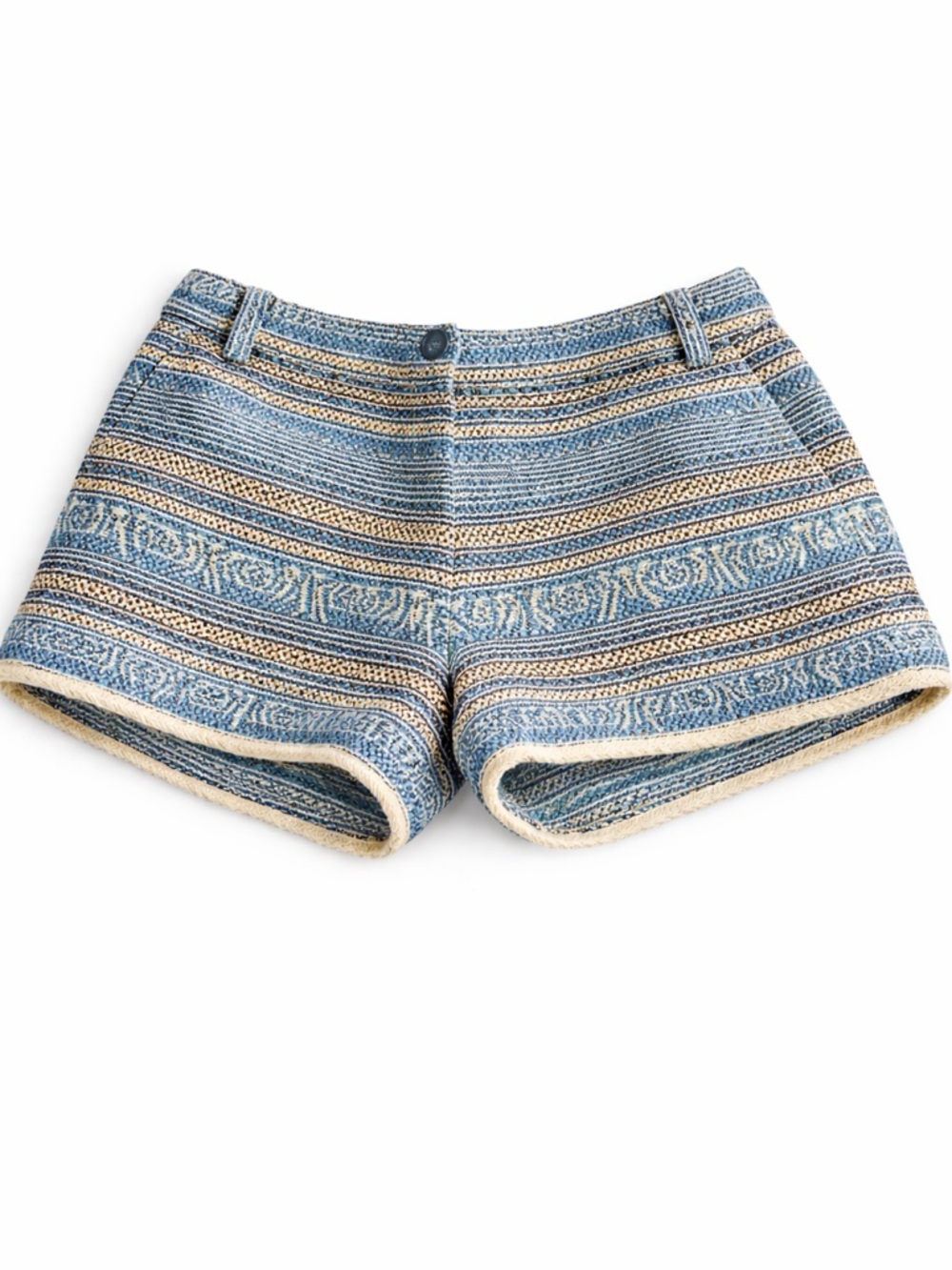 Purotatto Italy Woven High Rise Shorts Blue Gold Textured Size S
